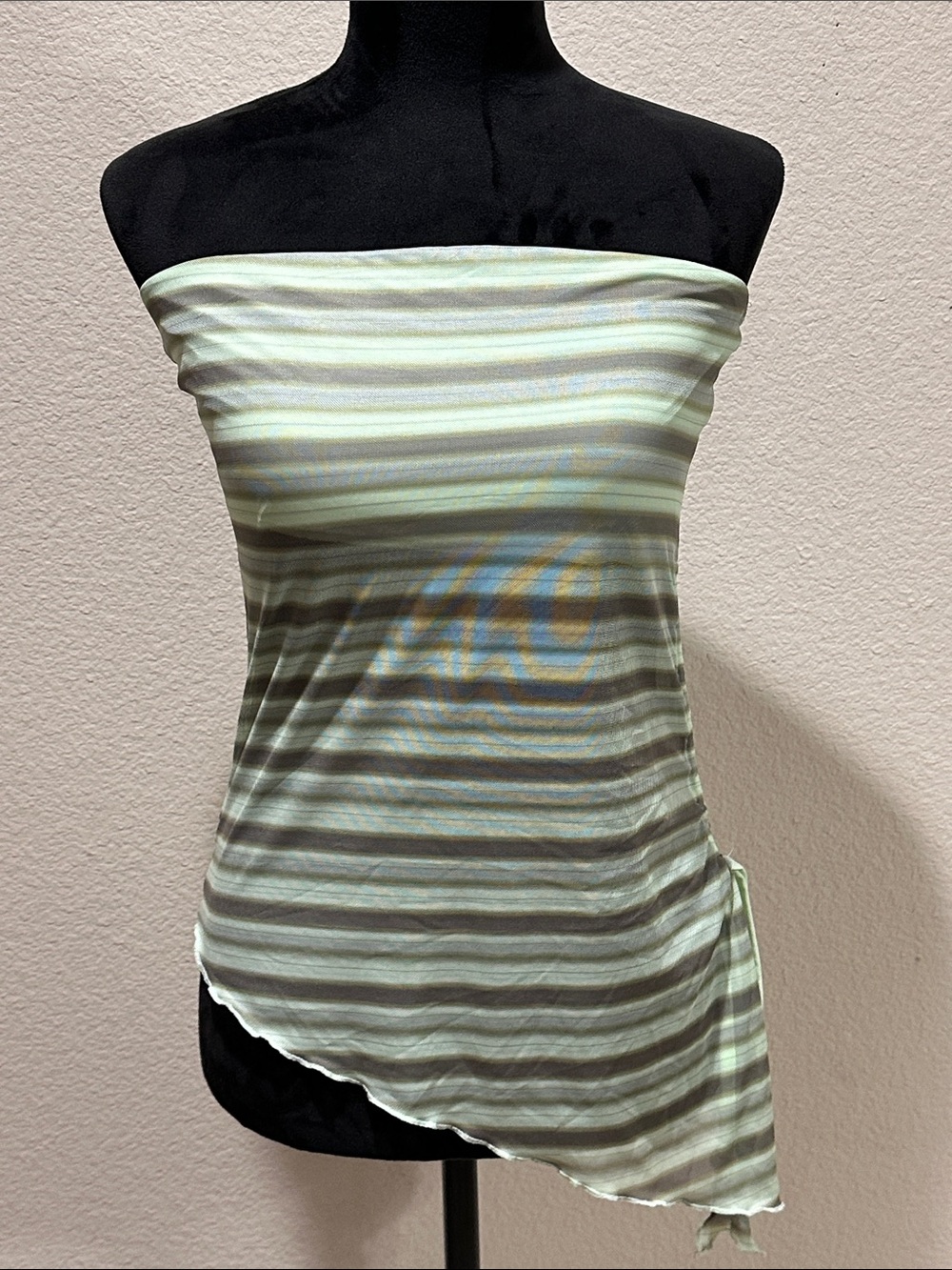 Women’s Strapless Asymmetric Stripe Top - Mint Green